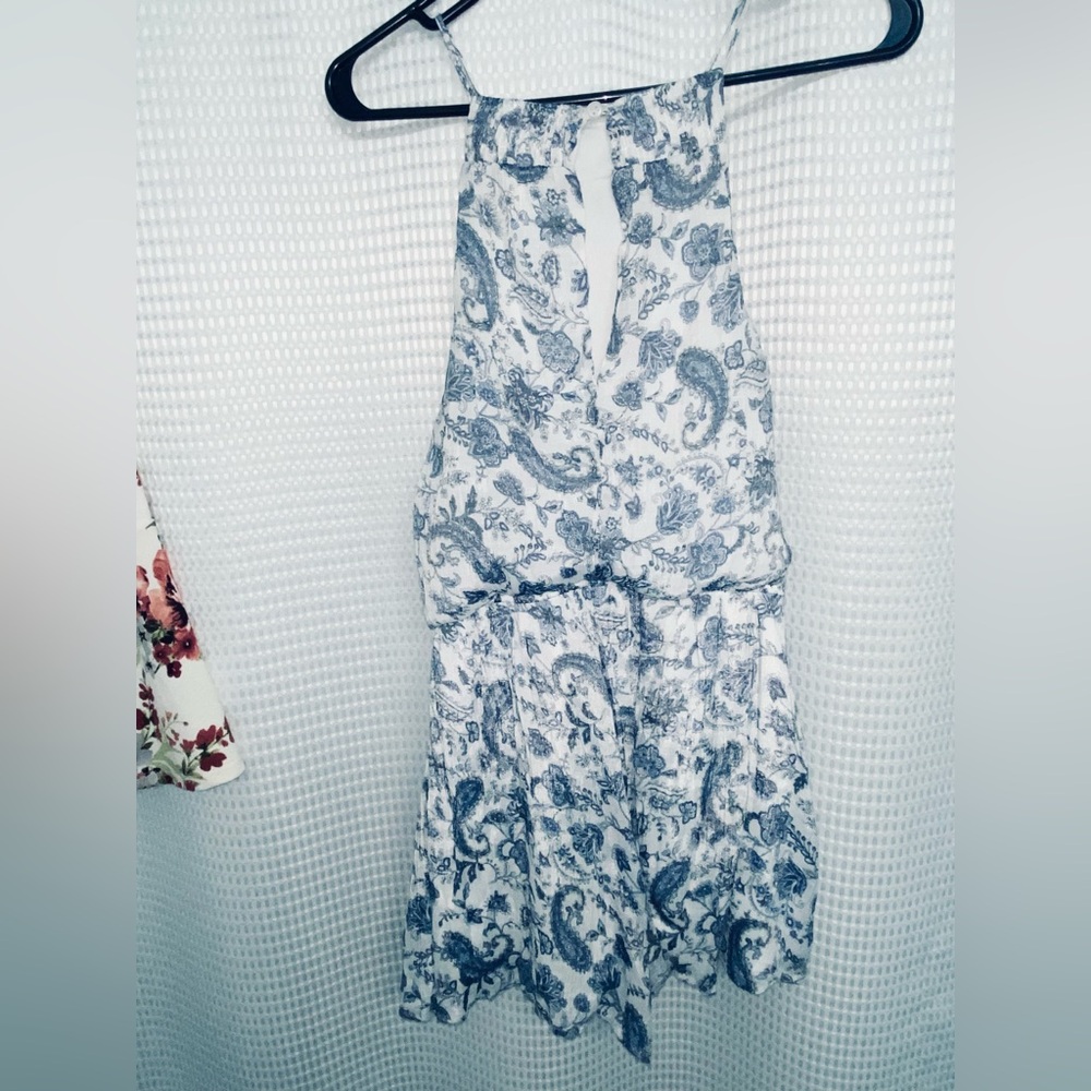 Blue and White Paisley Halter Romper